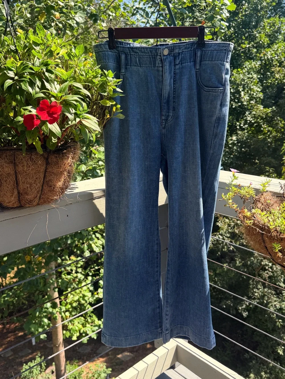 J Crew Re-Imagined Soft Flowy Elastic Waist Blue Jeans Trousers Size 28 Cotton